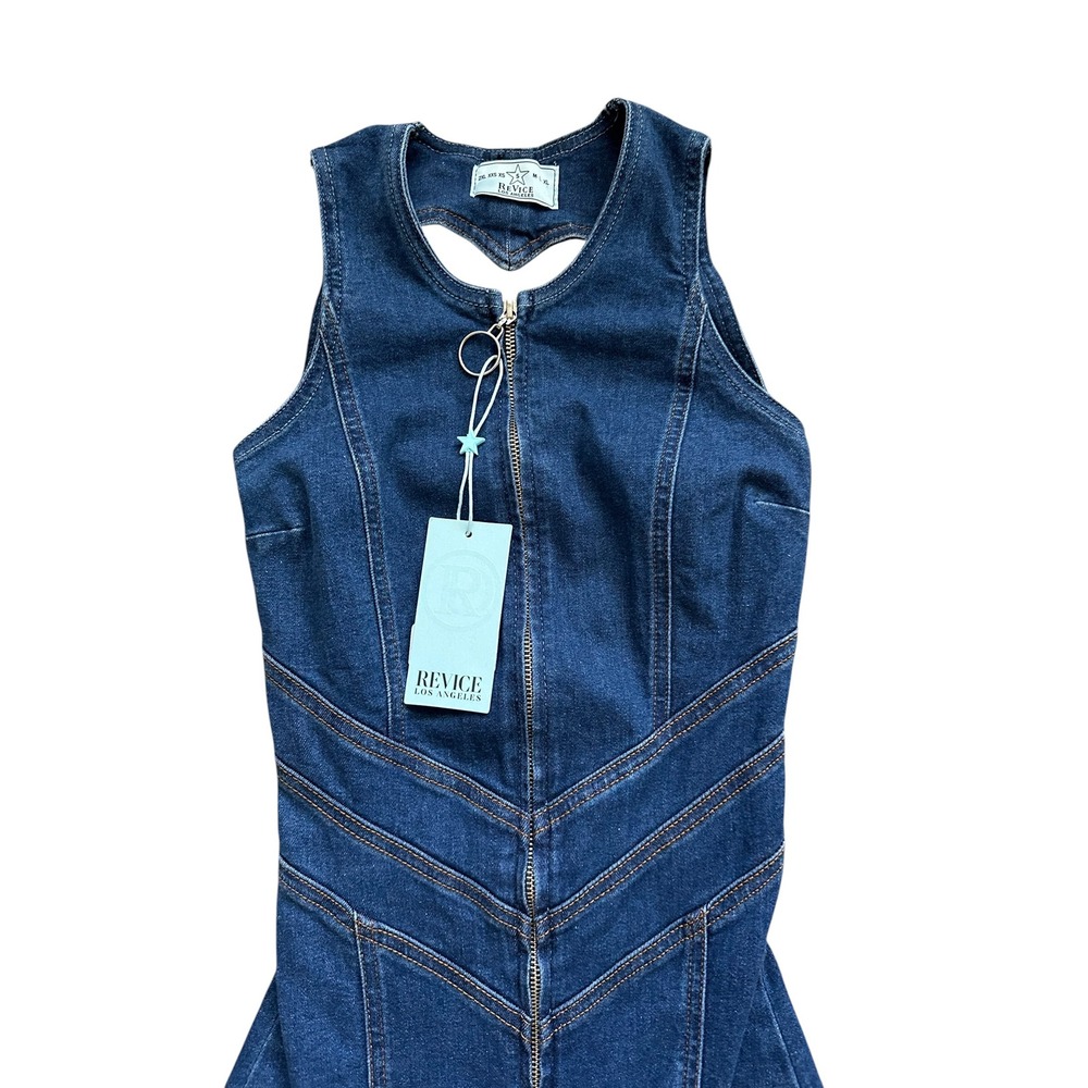 Retro Revice Hollywood Hearthrob Denim Heart Cutout Flare Jumpsuit S Dark Wash - Picture 4 of 9